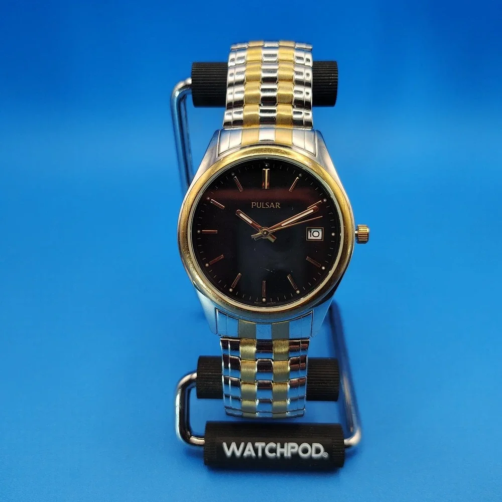 Vintage 1997 Pulsar by Seiko Date Two Tone 36mm Mens Quartz Dress Watch Restored